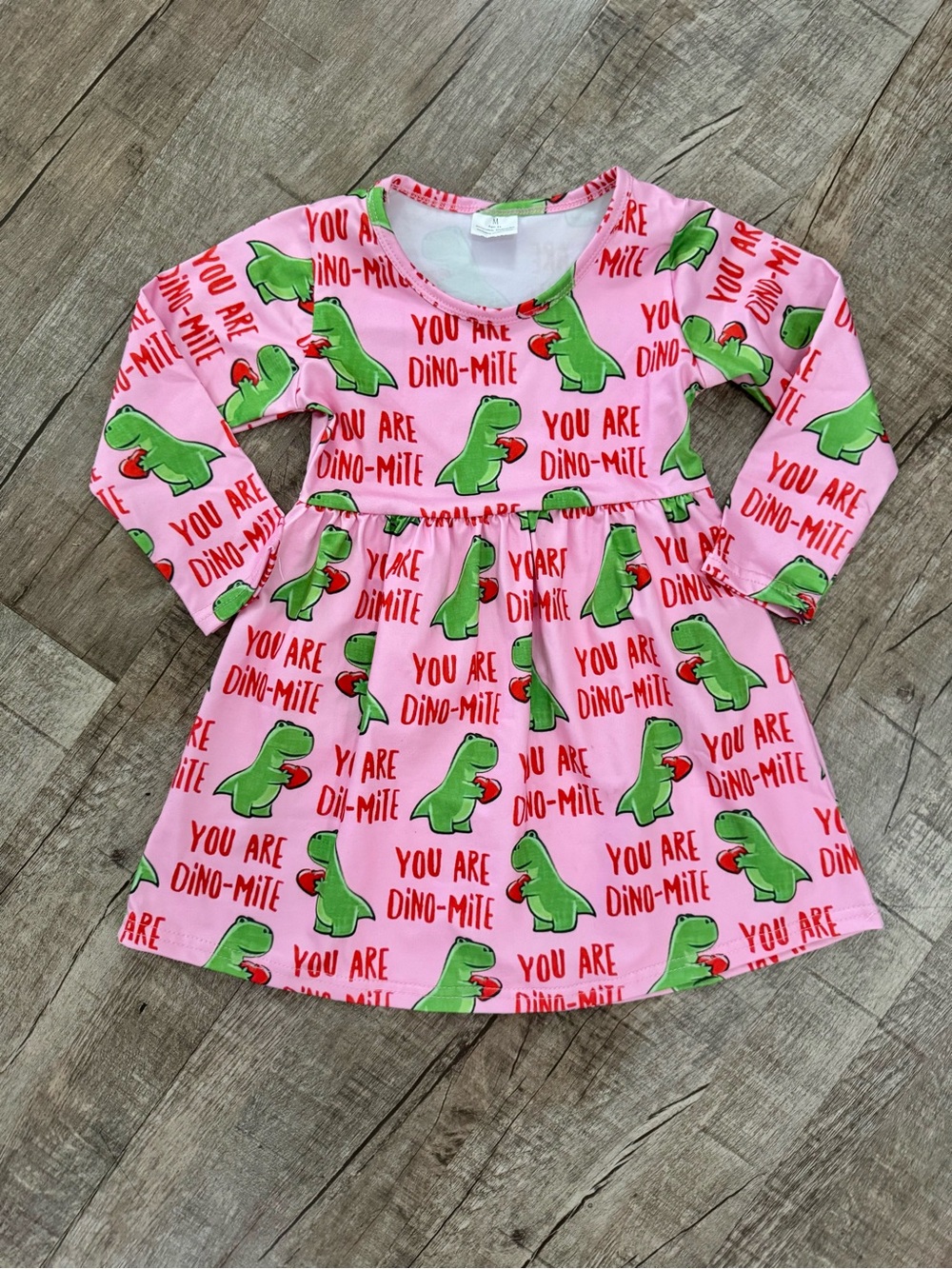 Toddler You Are Dino-Mite Pink Dinosaur Valentine Dress 3T Long Sleeve NWOT
